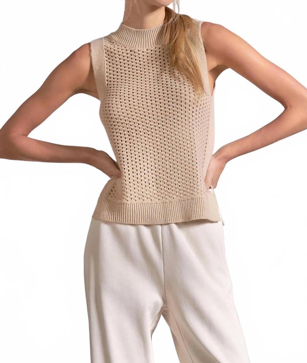 NEW ELAN sleeveless open weave neutral vest in sand